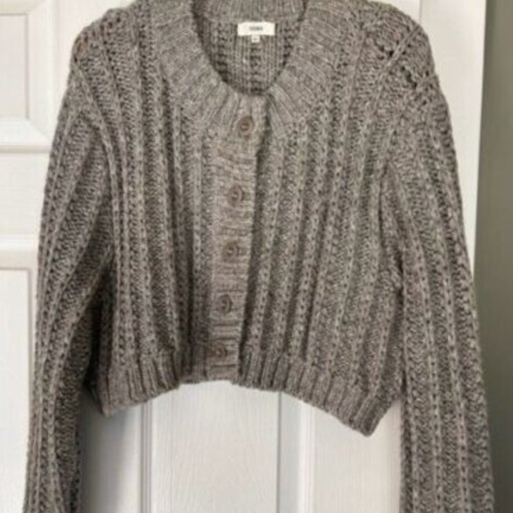 M - OZMA of California Gray Baby Alpaca Pima Cotton Cropped Cardigan